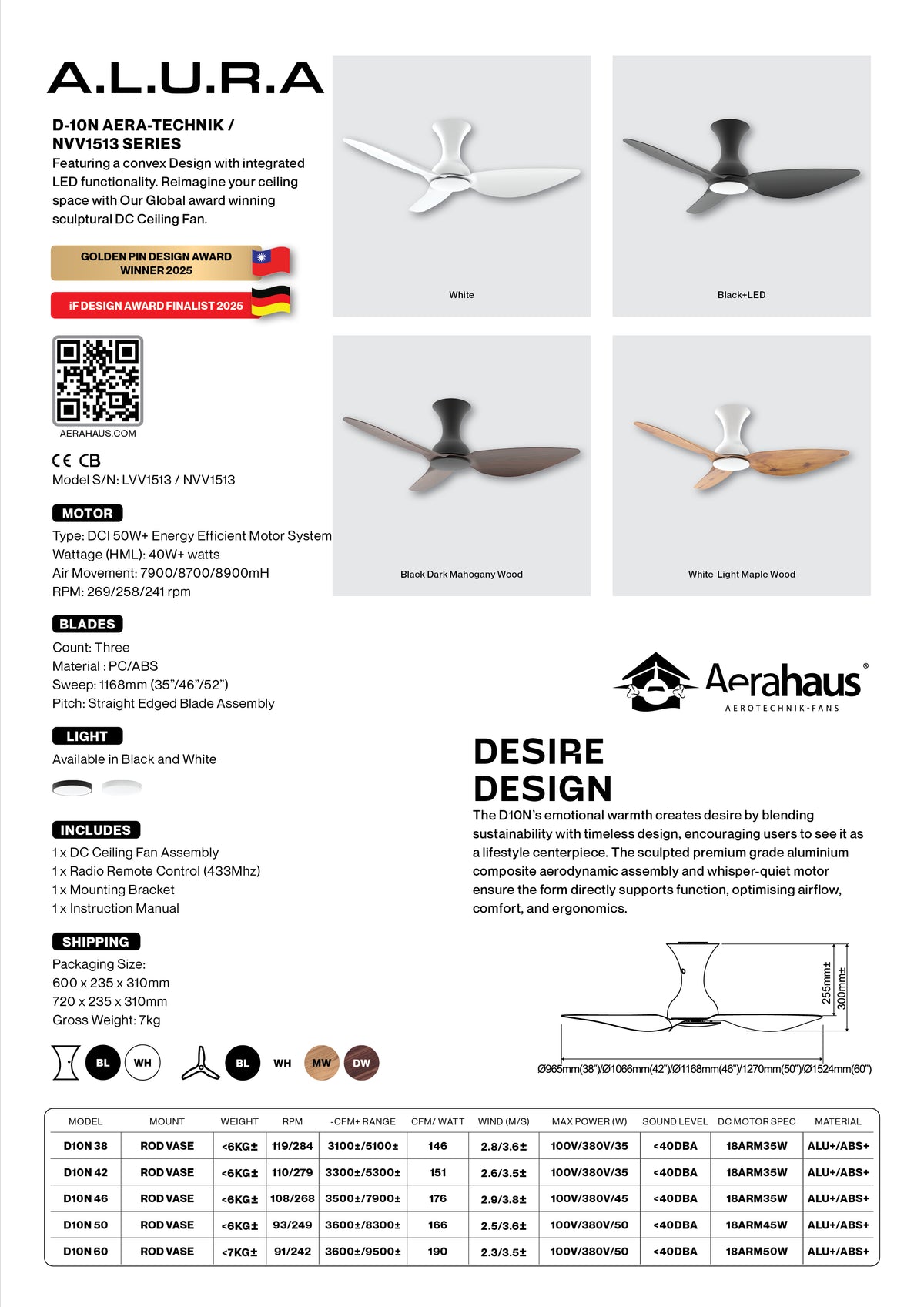 D-10N Aerahaus Technik DC Ceiling Fan