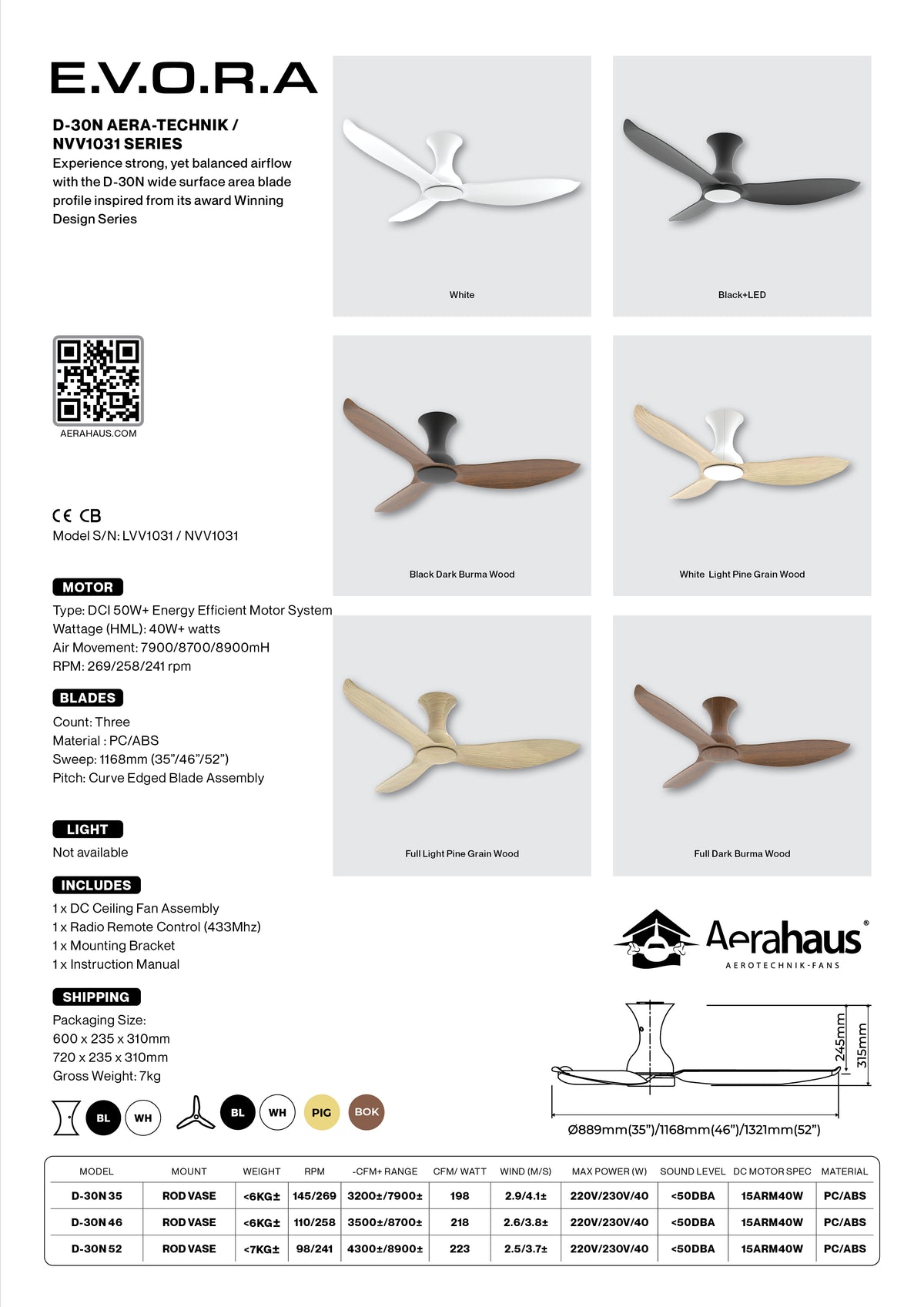 D-30N Aerahaus Technik DC Ceiling Fan