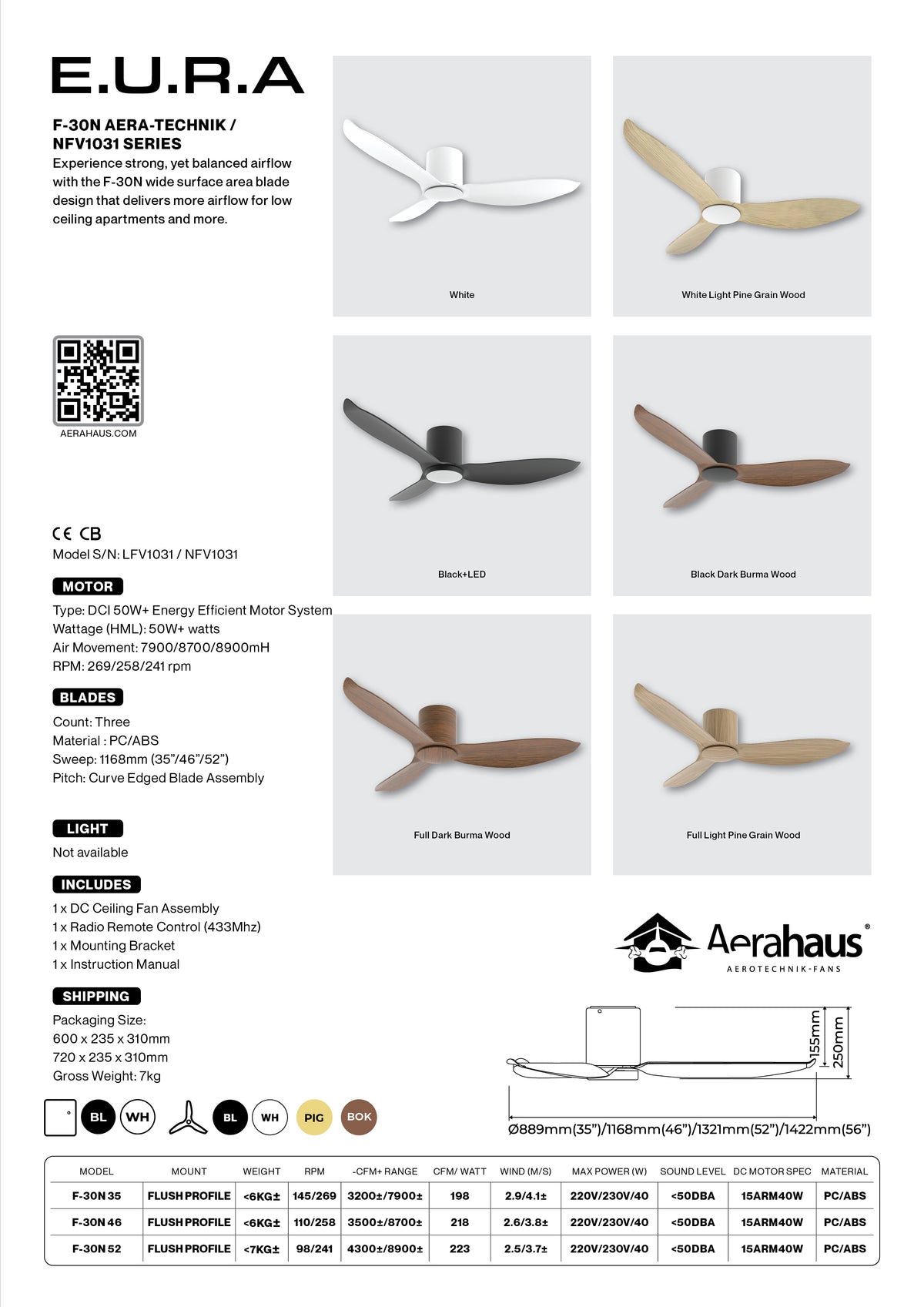 F-30N Aerahaus Technik DC Ceiling Fan