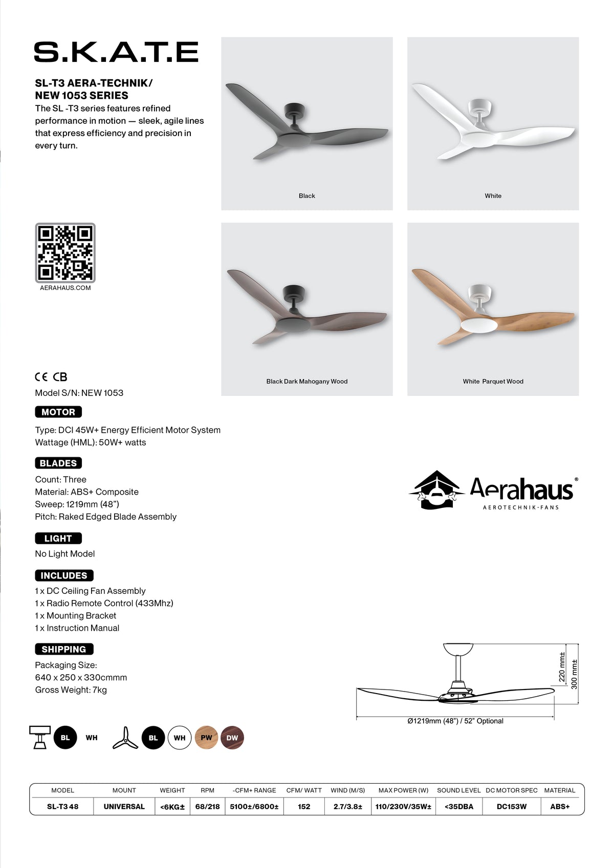 SL-T3 Aerahaus Technik DC Ceiling Fan