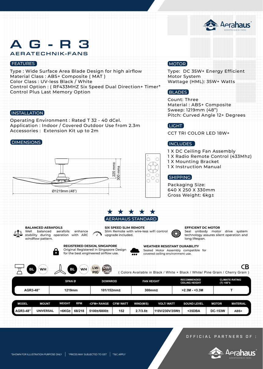 AG-R3 Aerahaus Technik DC Ceiling Fan