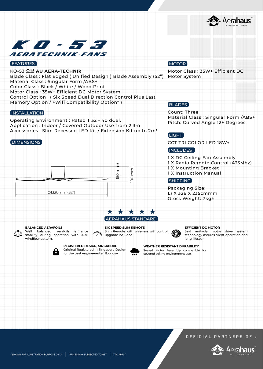 KO-53 Aerahaus Technik DC Ceiling Fan